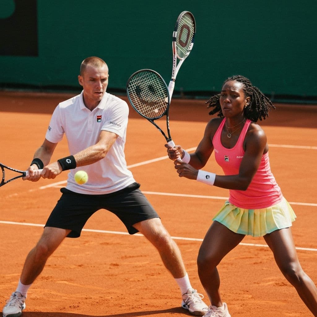 Tennis players playing match